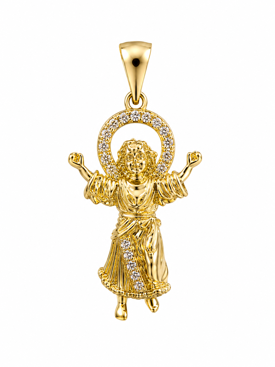 Cadena Cubana 14K con Divino Niño y Zirconias – 20 Pulgadas