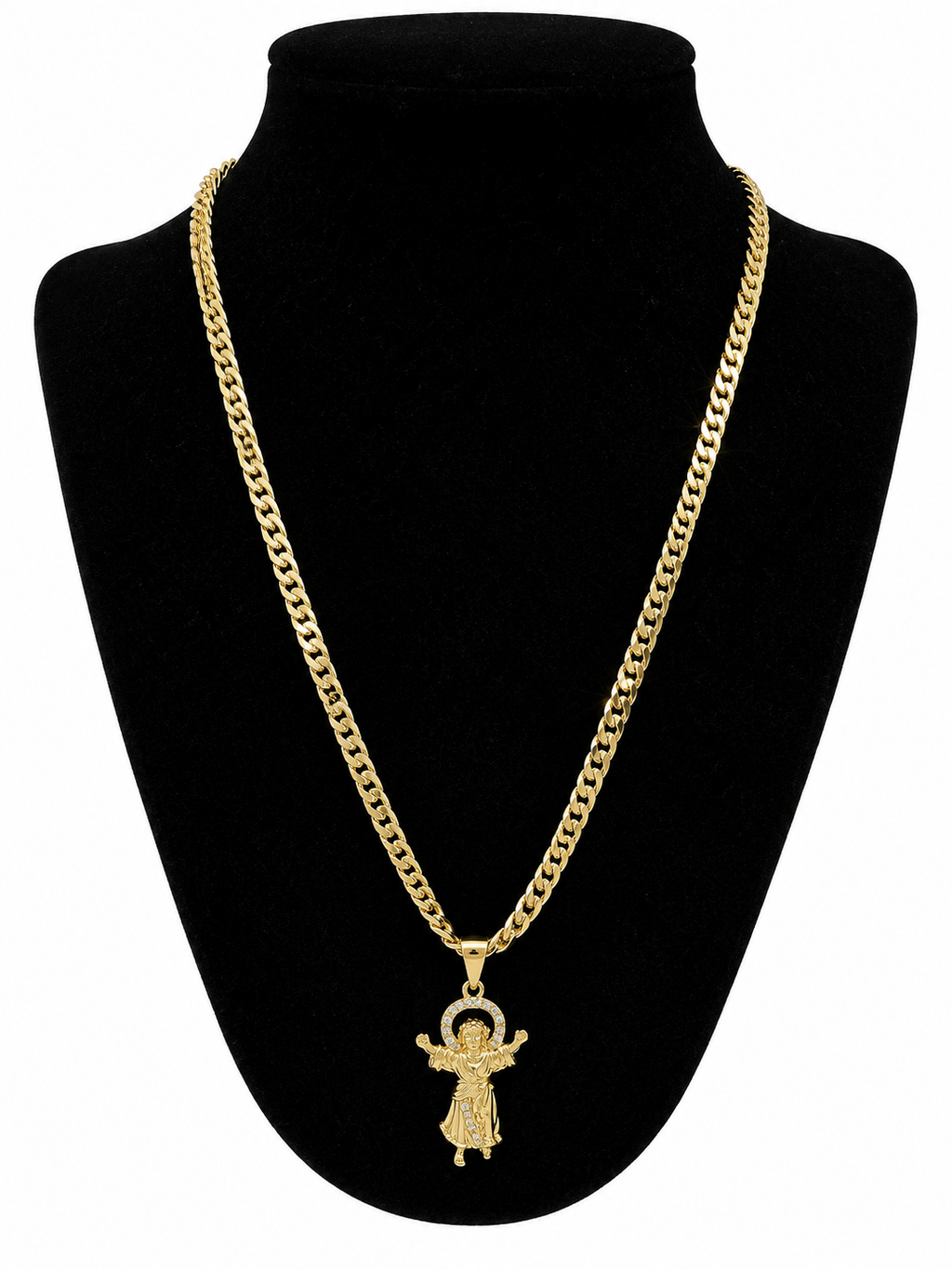Cadena Cubana 14K con Divino Niño y Zirconias – 20 Pulgadas