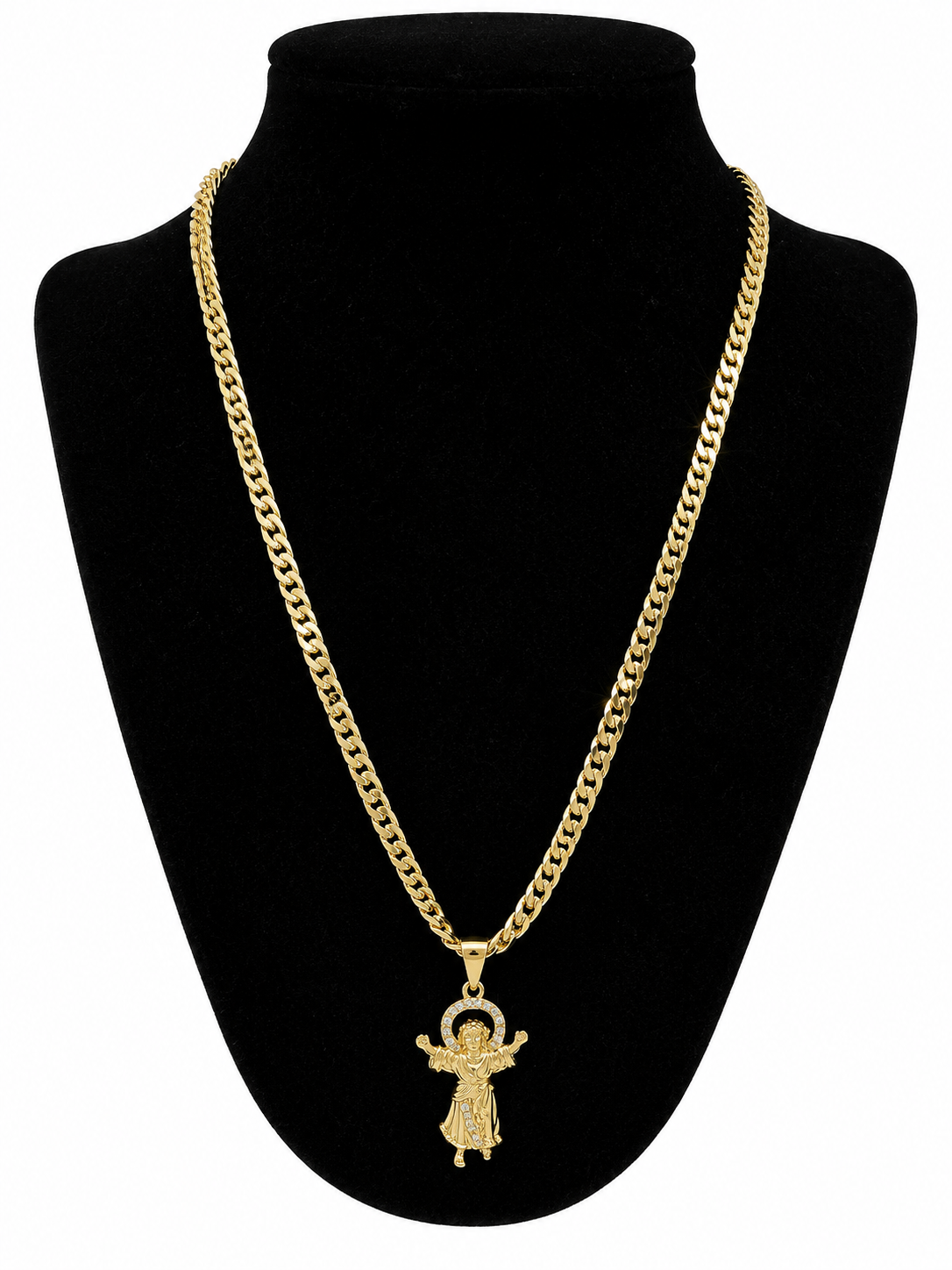 Cadena Cubana 14K con Divino Niño y Zirconias – 20 Pulgadas