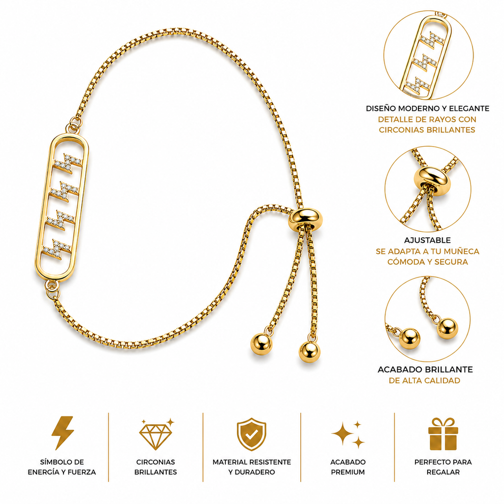 👑 Pulsera Rayos de Reina Oro 14k Laminado