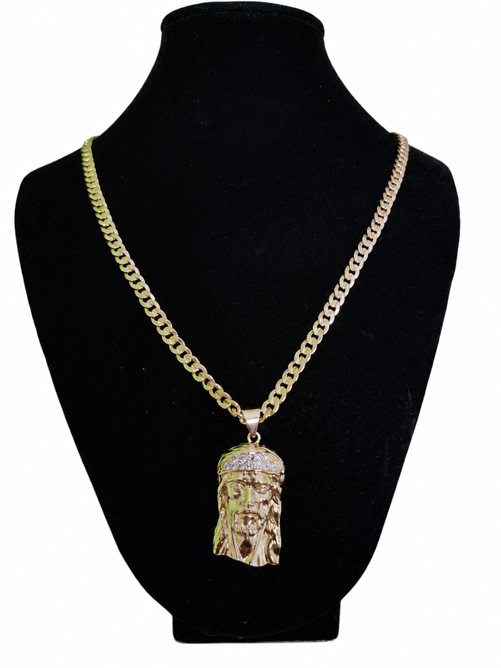 Cubana + medalla de Jesús size 24" – Brass Laminado en Oro 14K