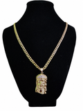 Cubana + medalla de Jesús size 24" – Brass Laminado en Oro 14K