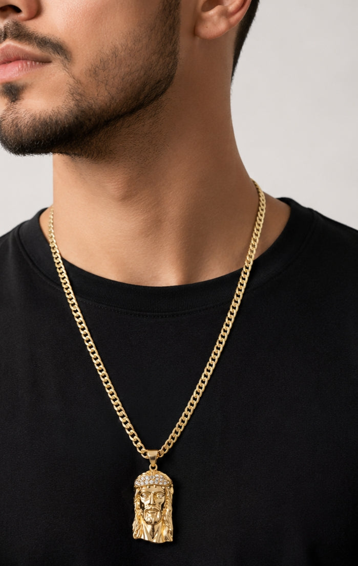 Cubana + medalla de Jesús size 24" – Brass Laminado en Oro 14K