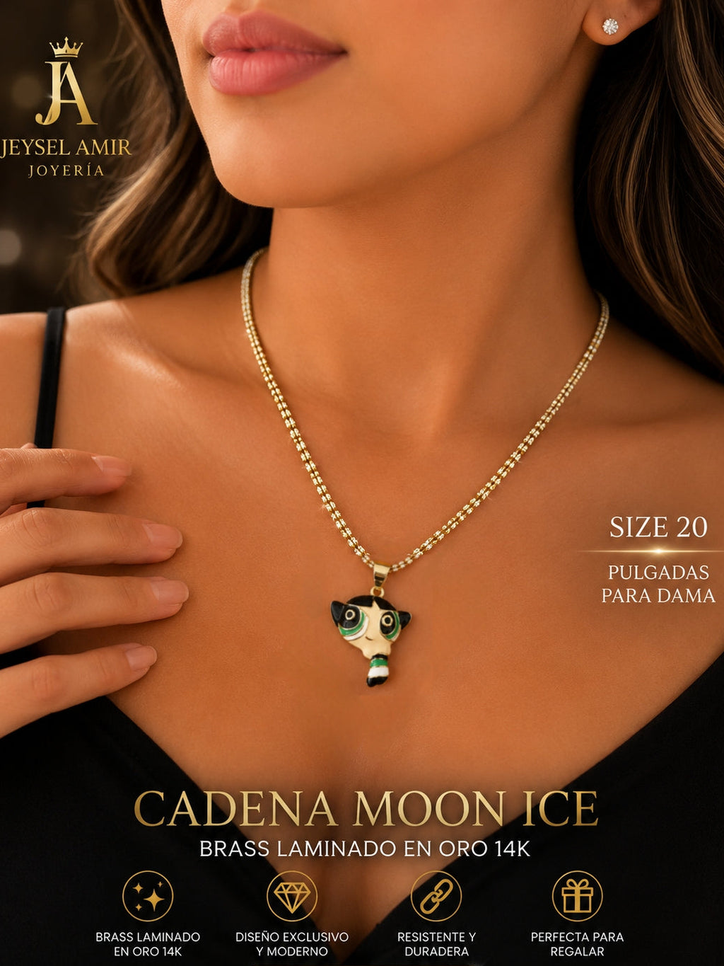 Cadena Moon Ice Bellota | Brass Laminado en Oro 14K para Dama