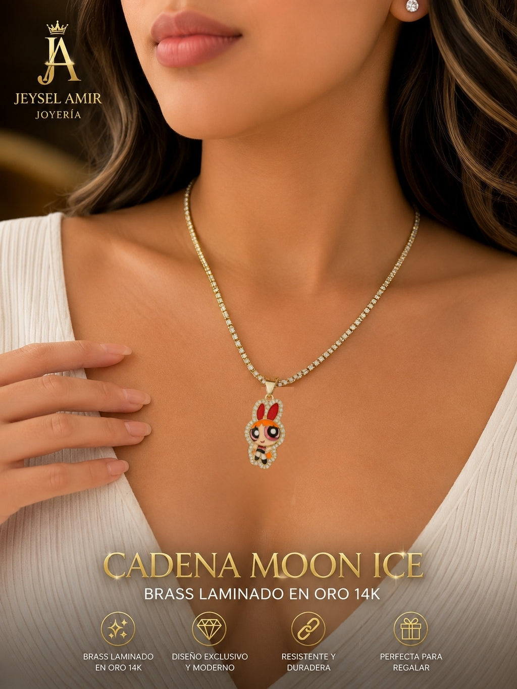 Cadena Moon Ice Bombón | Brass Laminado en Oro 14K para Dama