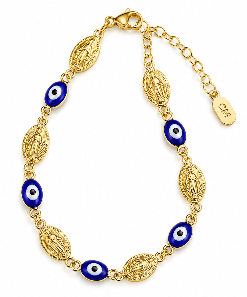 🧿 Pulsera Virgen Milagrosa con Ojo Turco Azul