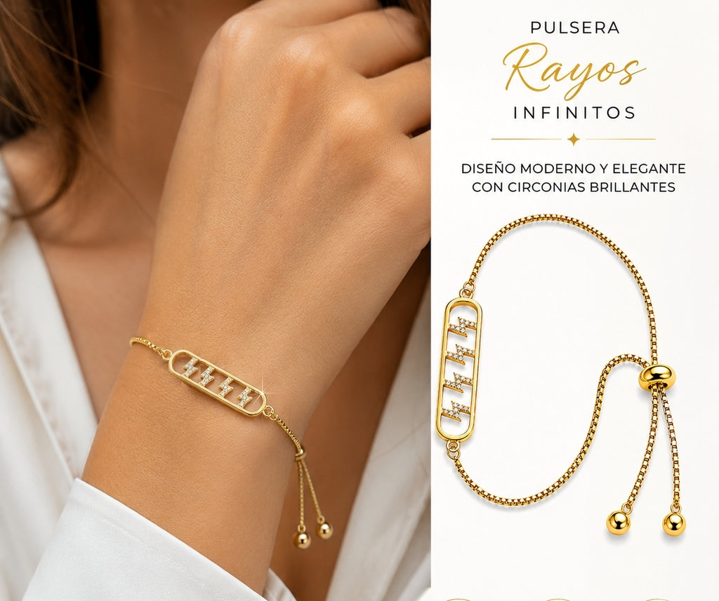 👑 Pulsera Rayos de Reina Oro 14k Laminado