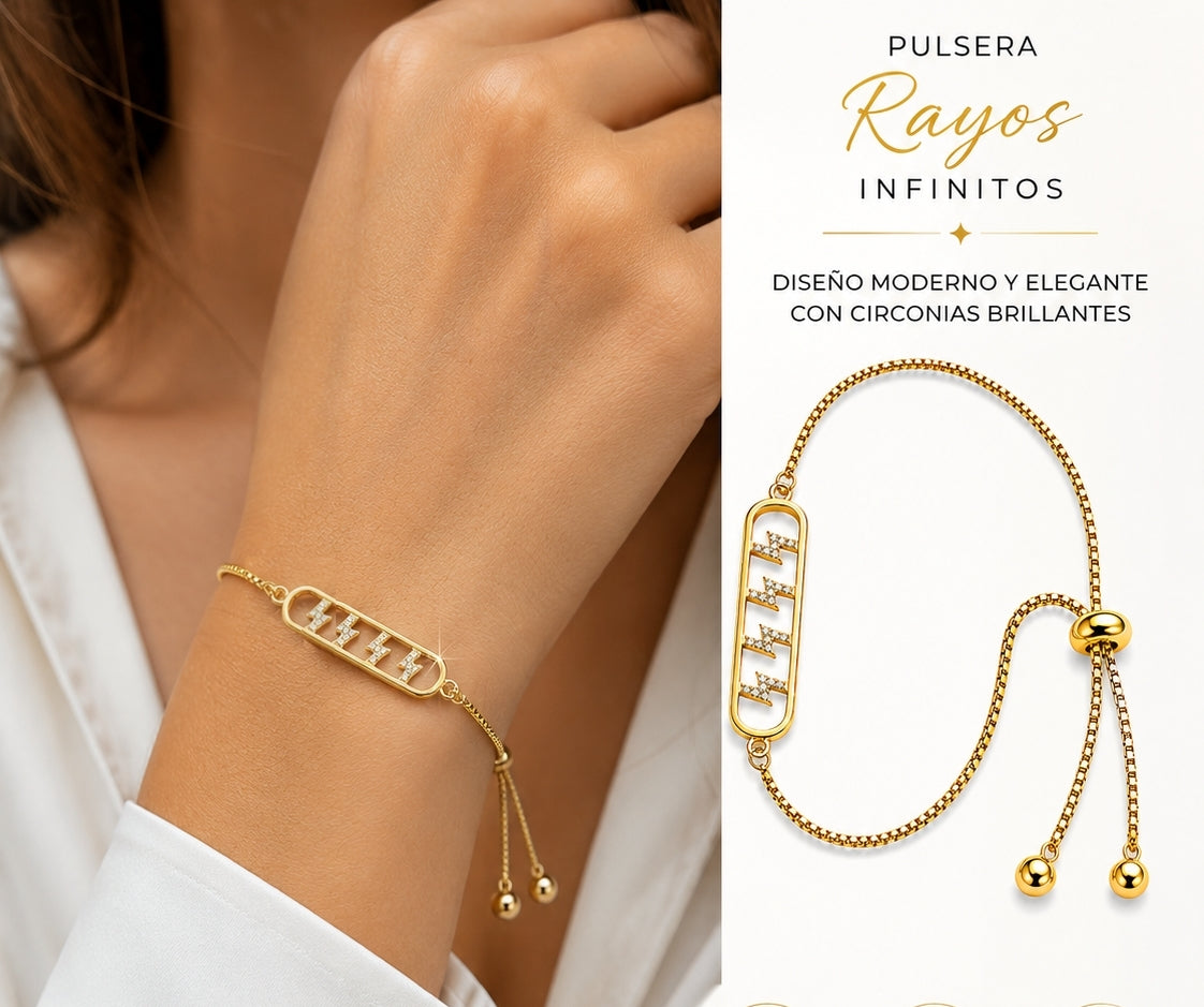 👑 Pulsera Rayos de Reina Oro 14k Laminado