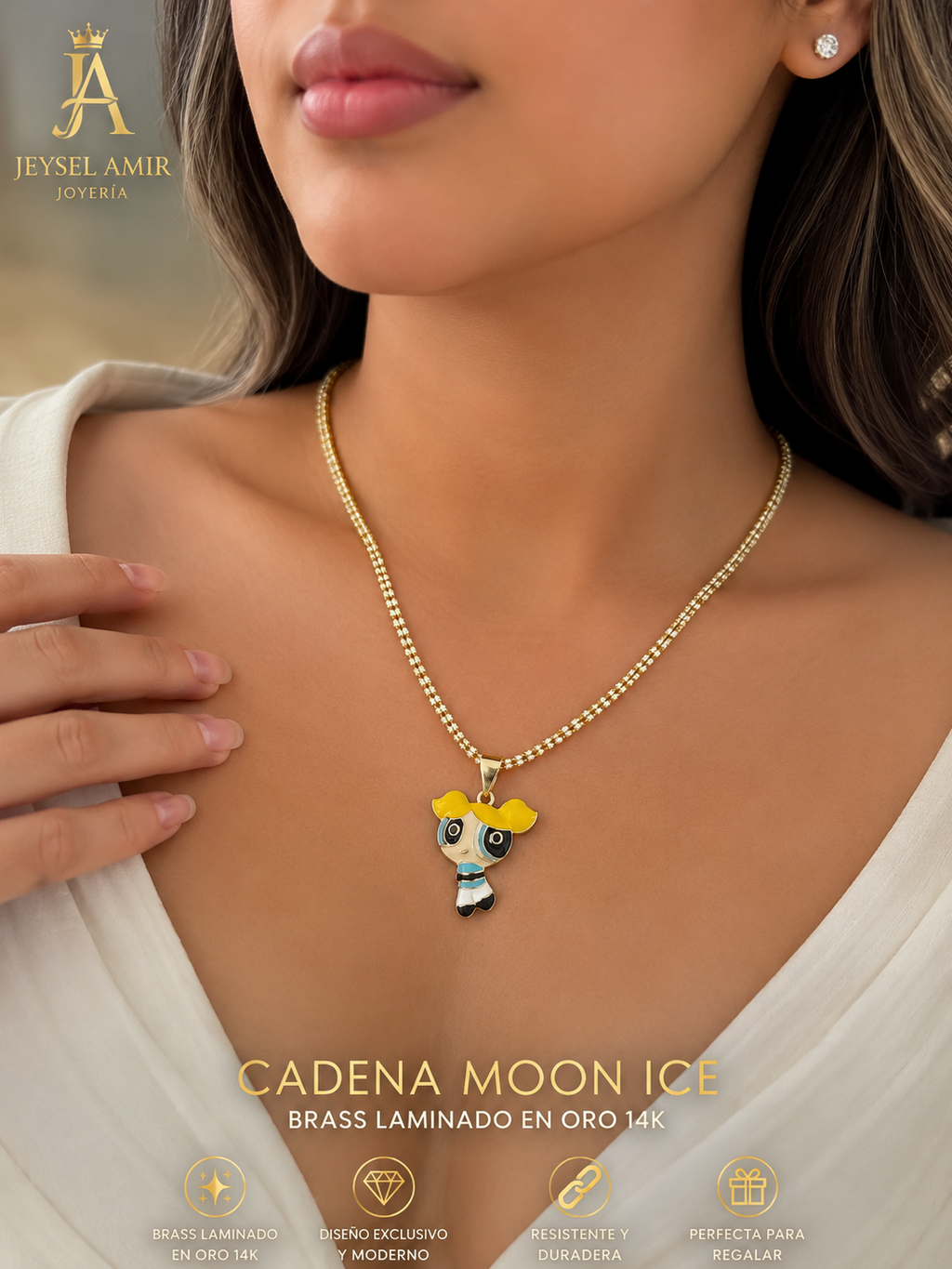 Cadena Moon Ice Burbuja | Brass Laminado en Oro 14K para Dama