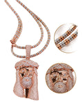 ⭐️Cadena Moon Ice Rose Gold con Medalla de Jesús + Guillo a Juego