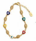 Pulsera Virgen Milagrosa & Ojos Turcos Multicolor Oro 14k laminado